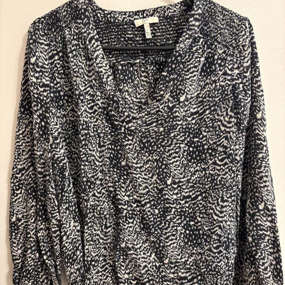 Joie Padma Silk Brushstroke Animal Print Long Sleeve Blouse